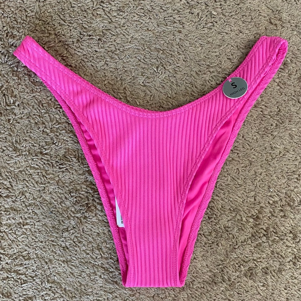 NWT Forever 21 High Leg Hot Pink Ribbed Bikini Bottom Cheeky